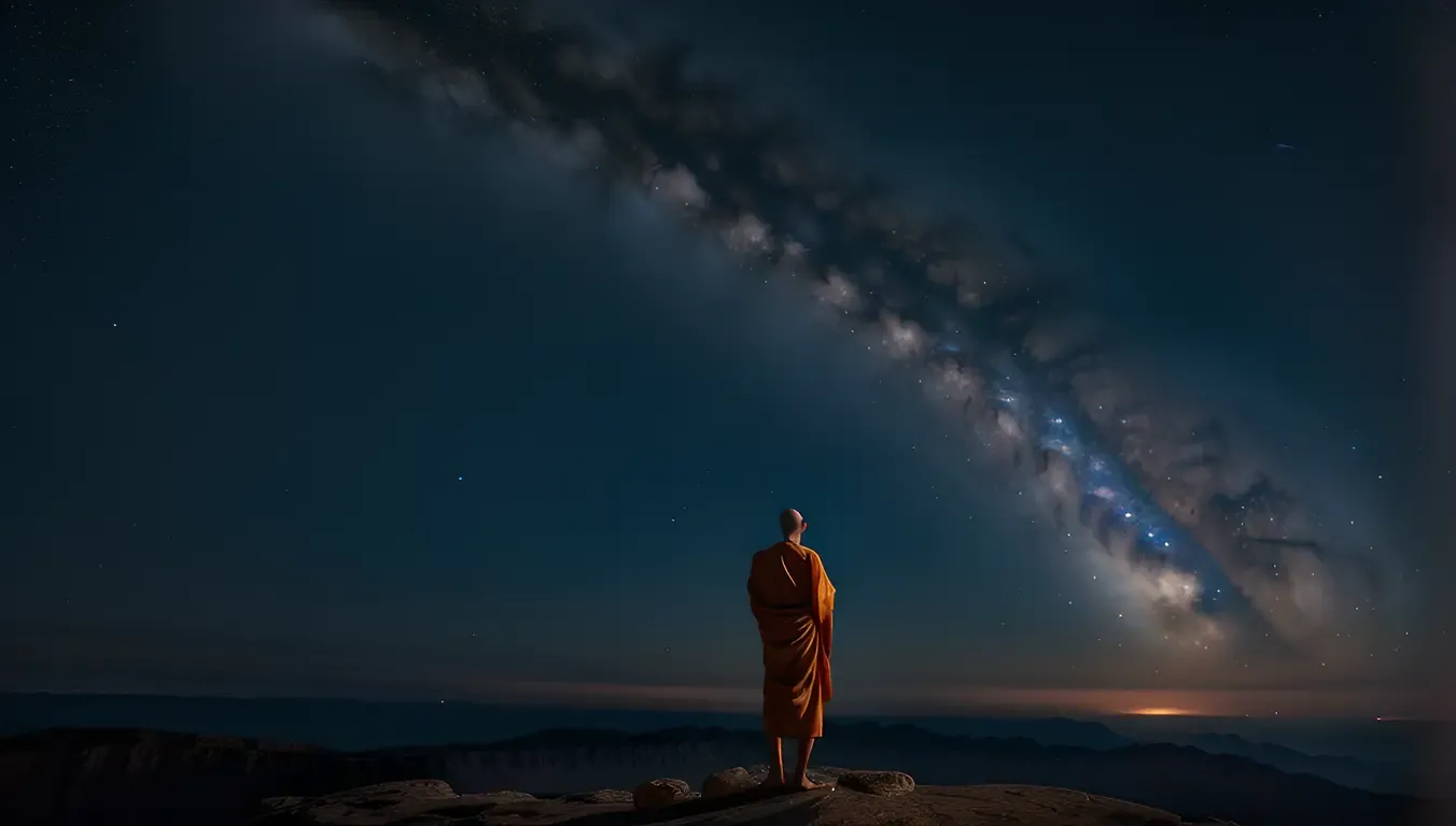 AI Monk Gazes at Starry Night Sky