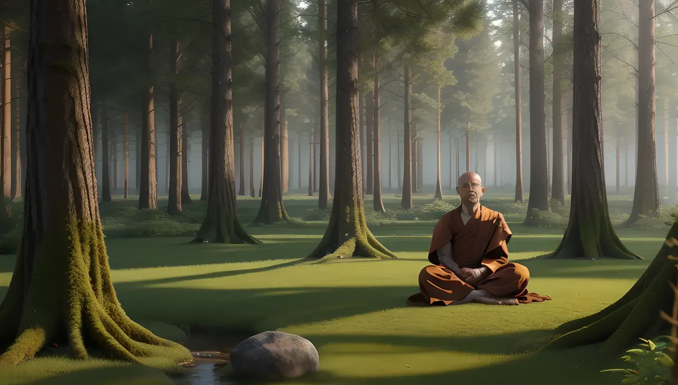 AI Monk in Peaceful Forest Glade