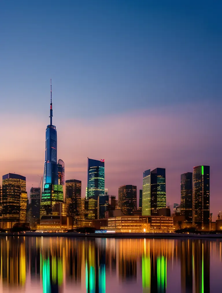 AI Wallpaper HD: Futuristic Cityscape at Sunset with Neon Lights