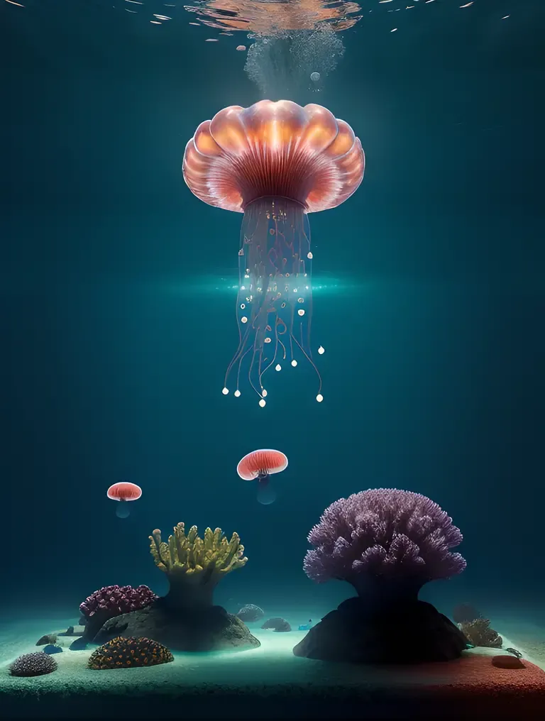 AI Wallpaper HD: Futuristic Underwater Scene with Glowing Jellyfish