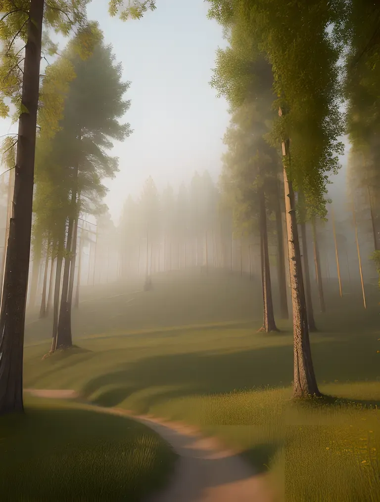 AI Wallpaper HD: Serene Misty Forest with Towering Trees