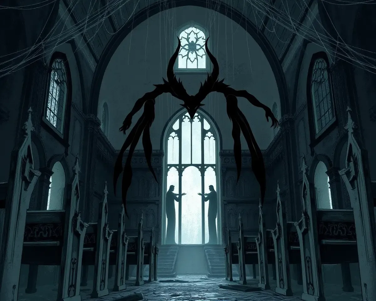 Abandoned Church with Baphomet and Cobwebs