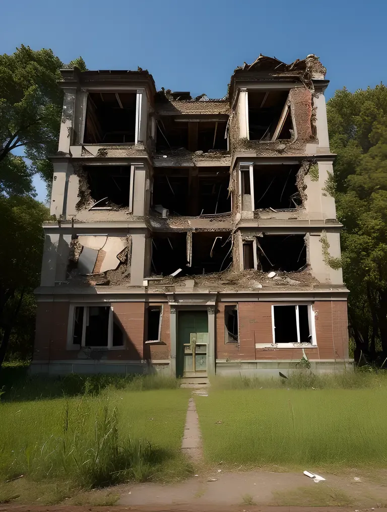 Abandoned City Crumbling Buildings Vegetation Decay Neglect Image