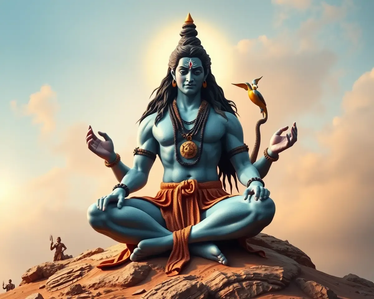 Adiyogi Shiva in Yogic Pose Ready for Spiritual Journey