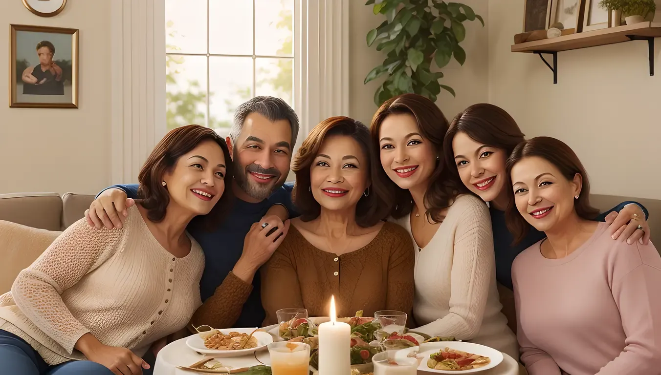 Adult Aunty Surrounded by Loved Ones
