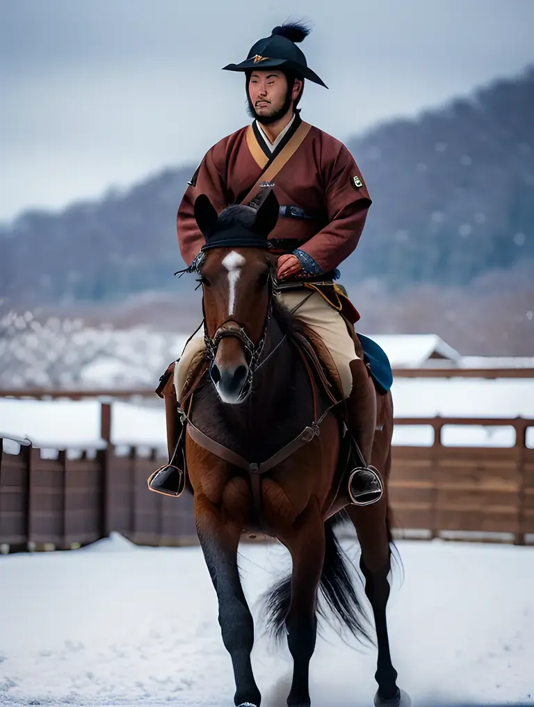 Adventurous Samurai Profile Pic on Horseback in Snow