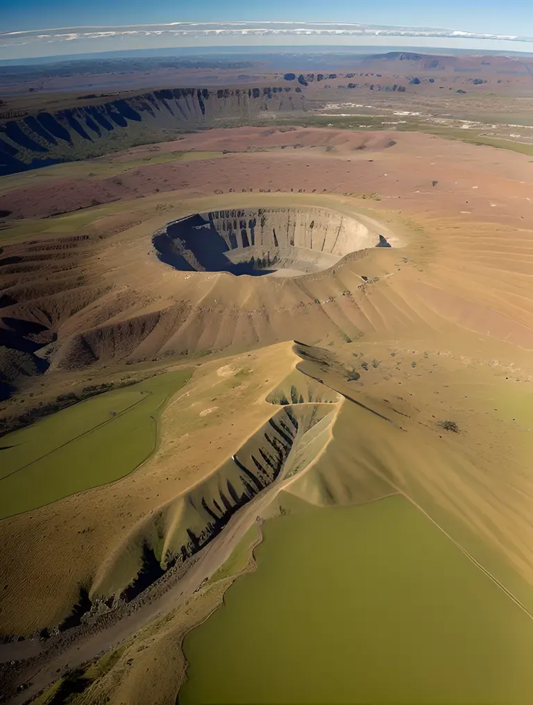 Aerial View of Extinct Volcano with Craters and Valleys