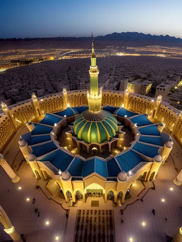 Aerial View of Masjid Nabawi Complex and Gardens