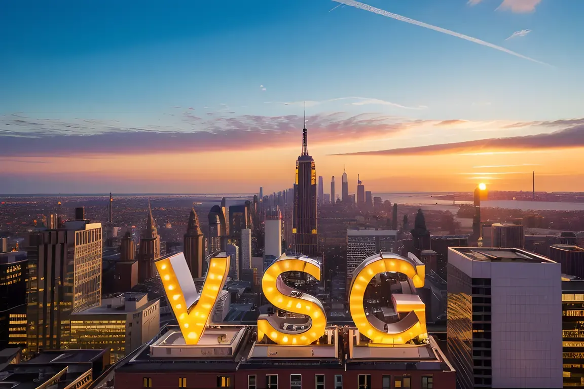 Alphabet Cityscape at Sunset with Buildings Shaped Like Letters
