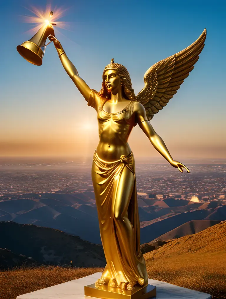 Angel with Golden Trumpet on Hilltop Illumination