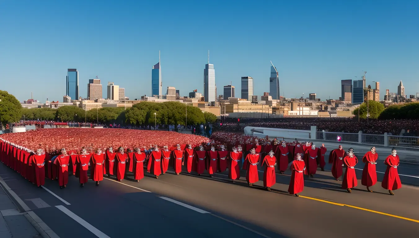 Angels March with Trumpets towards Glimmering City