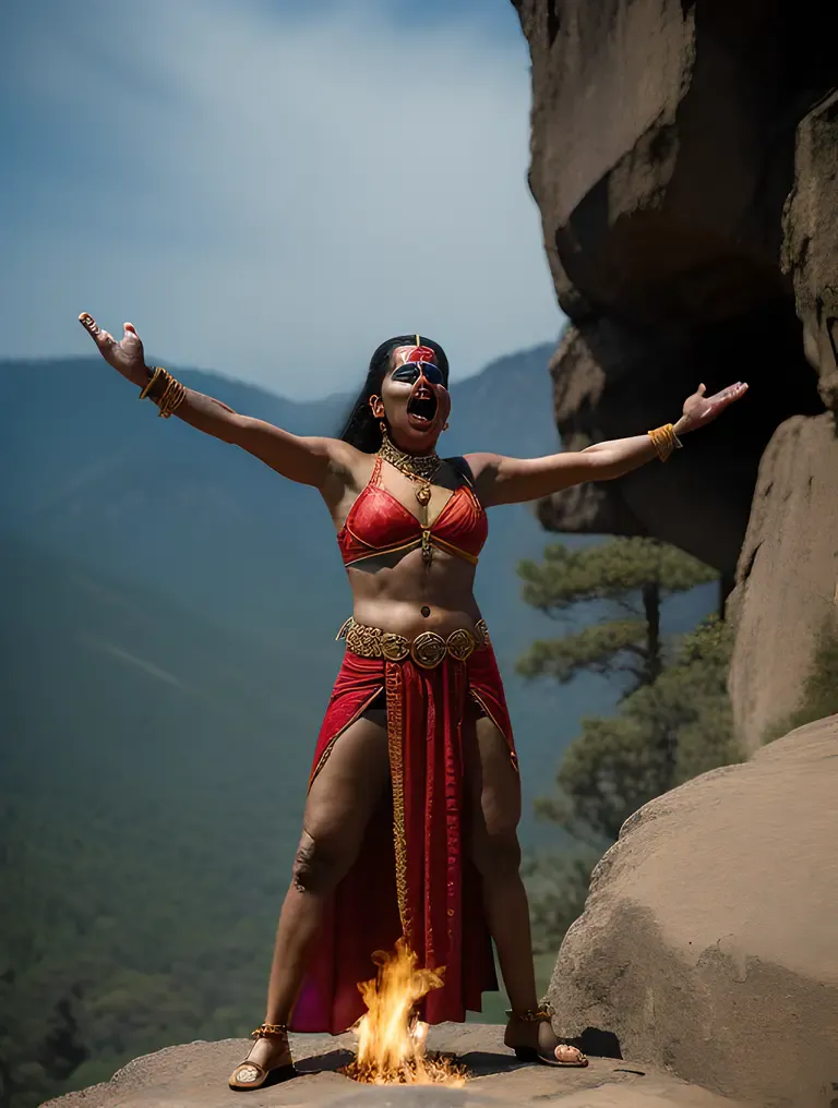 Angry Bhadrakali Summoning Elements with Outstretched Arms