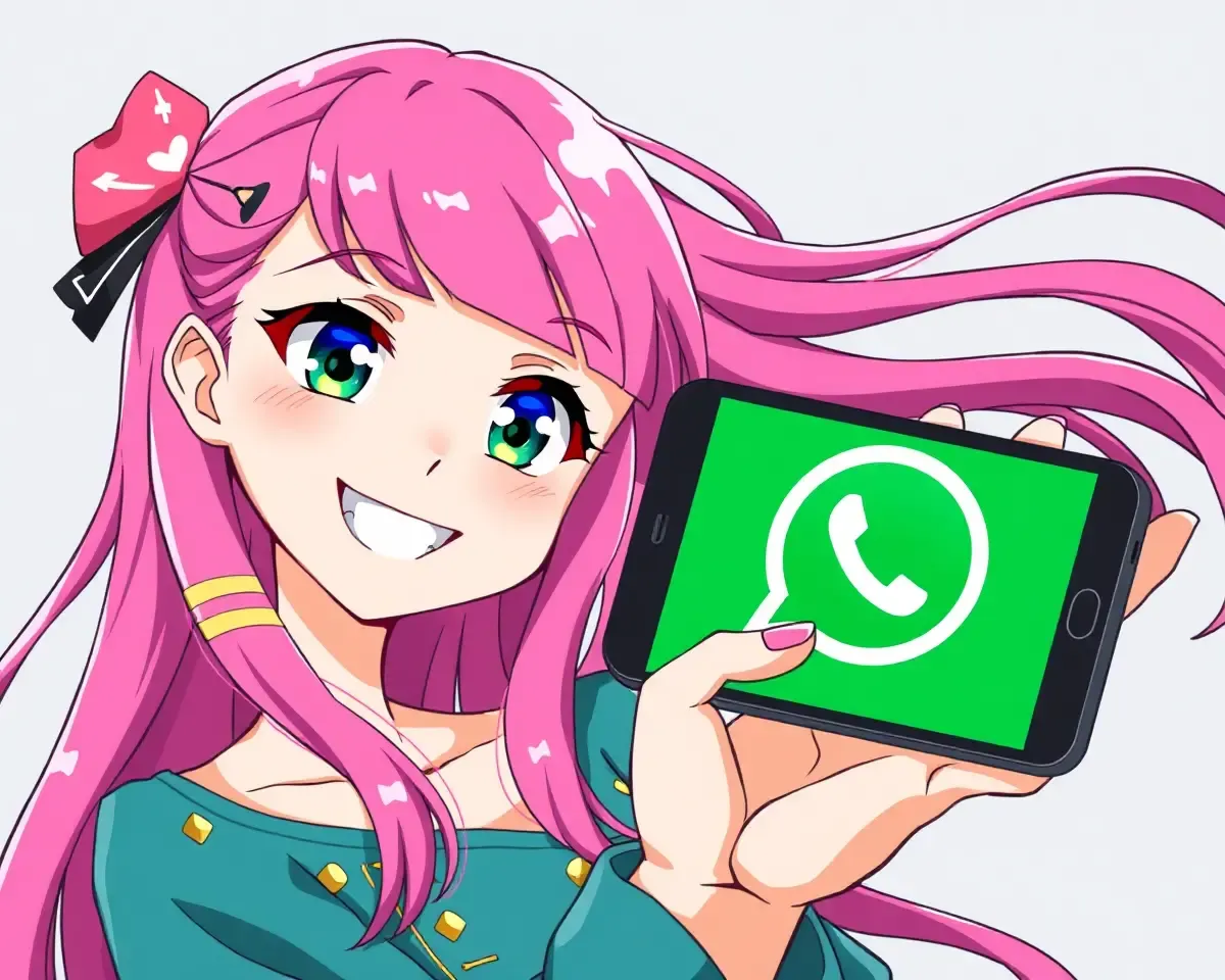 Anime Girl with Pink Hair and WhatsApp