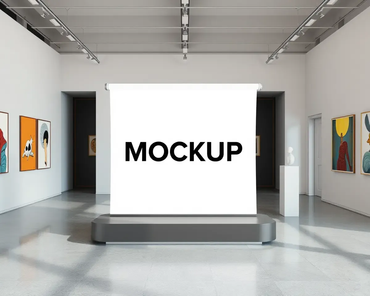 Art Gallery Standee Mockup with Free PSD File Download