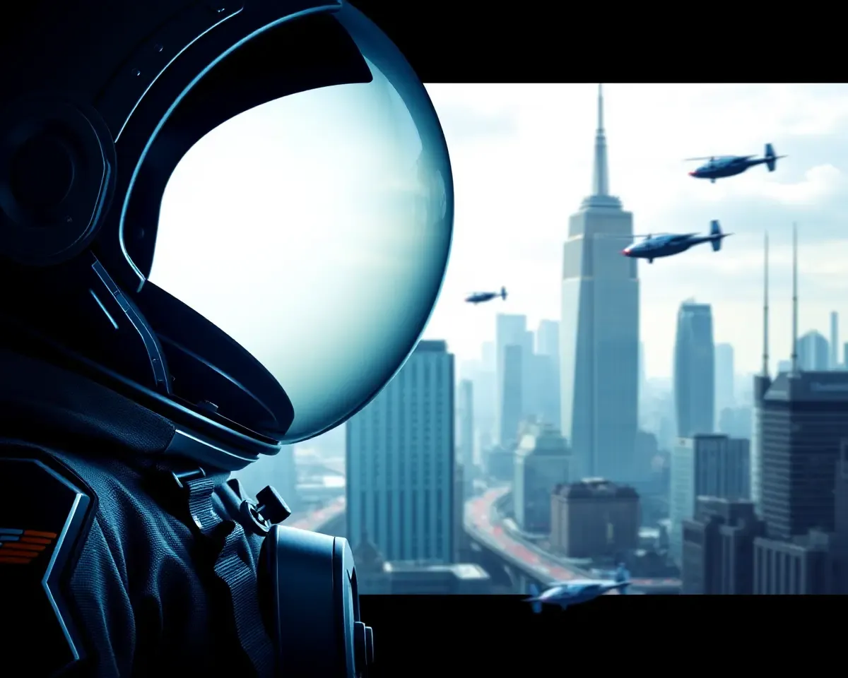 Astronaut's Suit and Helmet in Futuristic City