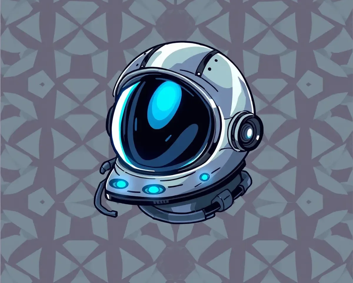 Astronaut Space Helmet with Glowing Accents on Geometric Pattern