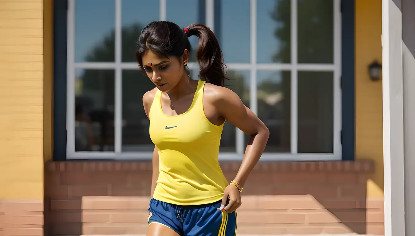 Athletic Indian Girl Showcases Build in Yellow Tank Top