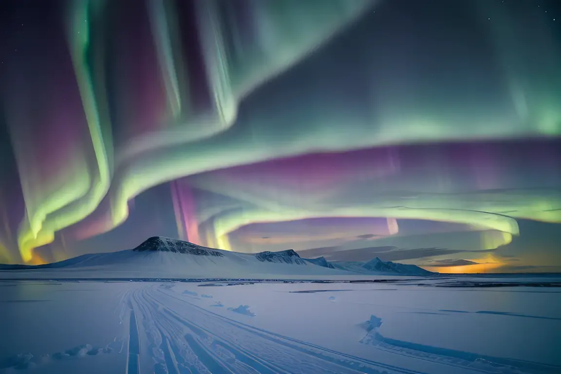 Aurora Borealis Dances Above Frozen Tundra Sky