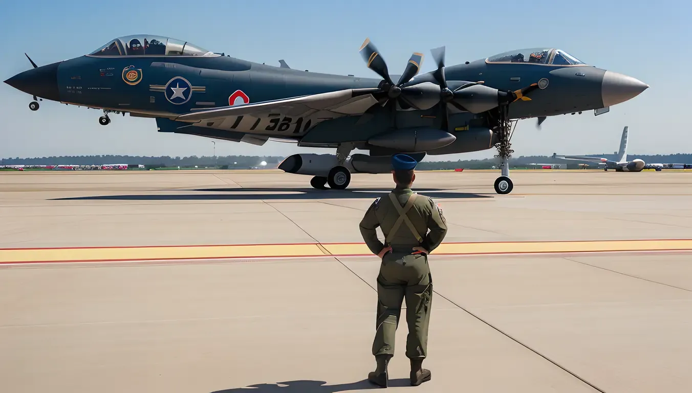 Awe-Inspired Air Force Boy Watching Giant Plane Takeoff