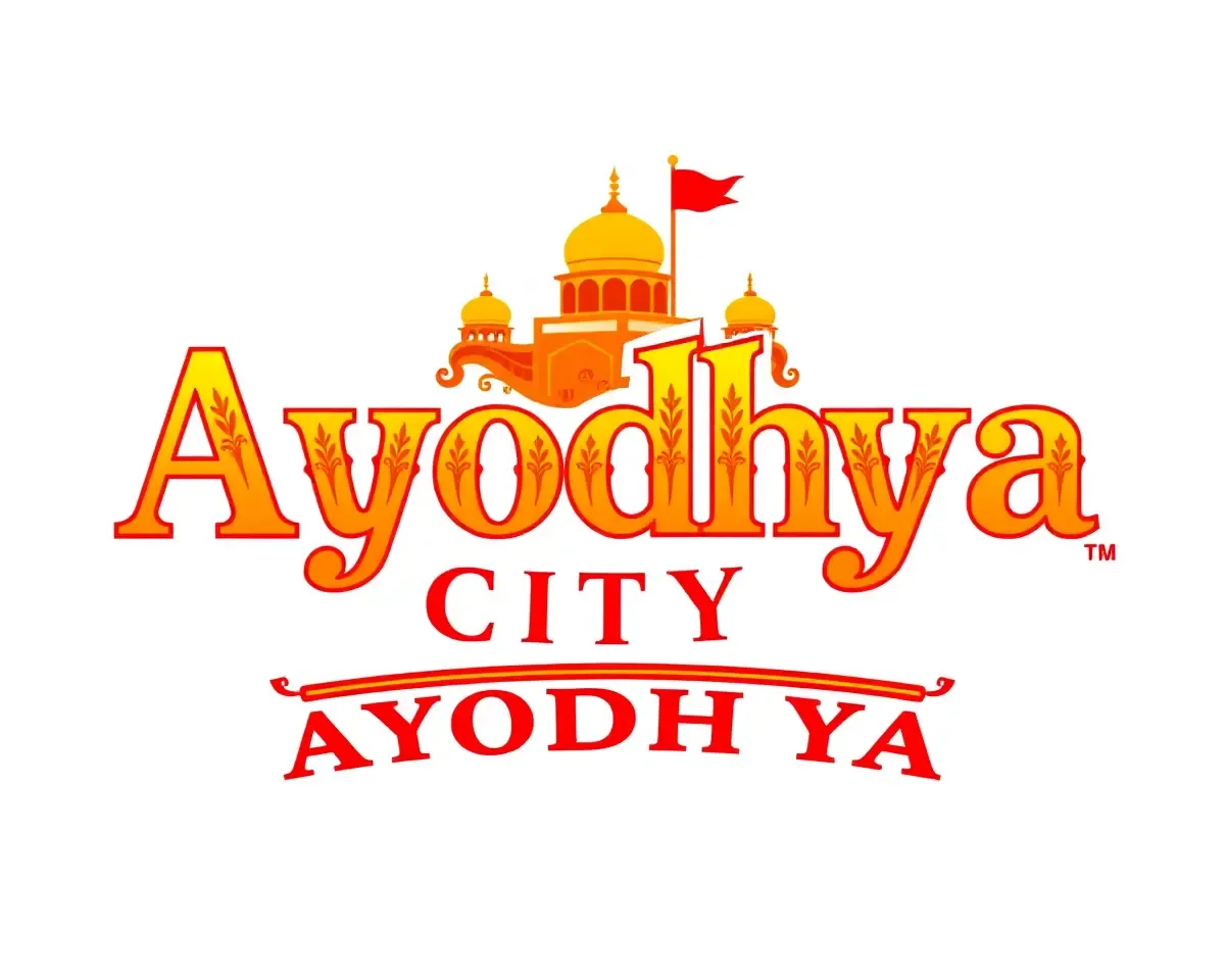 Ayodhya City Logo in Bold Golden Font with Indian Motifs