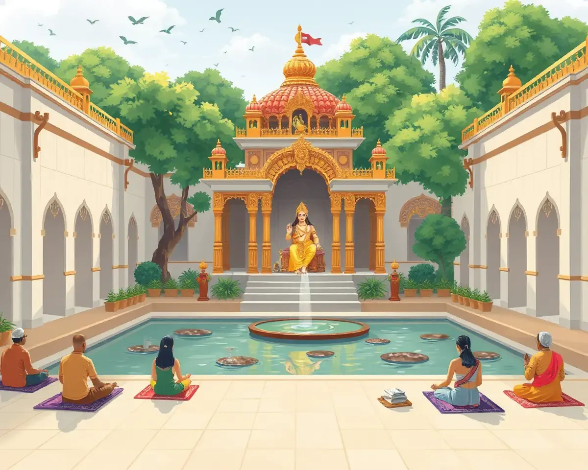 Ayodhya Mandir PNG: Serene Courtyard of Ram Mandir Temple