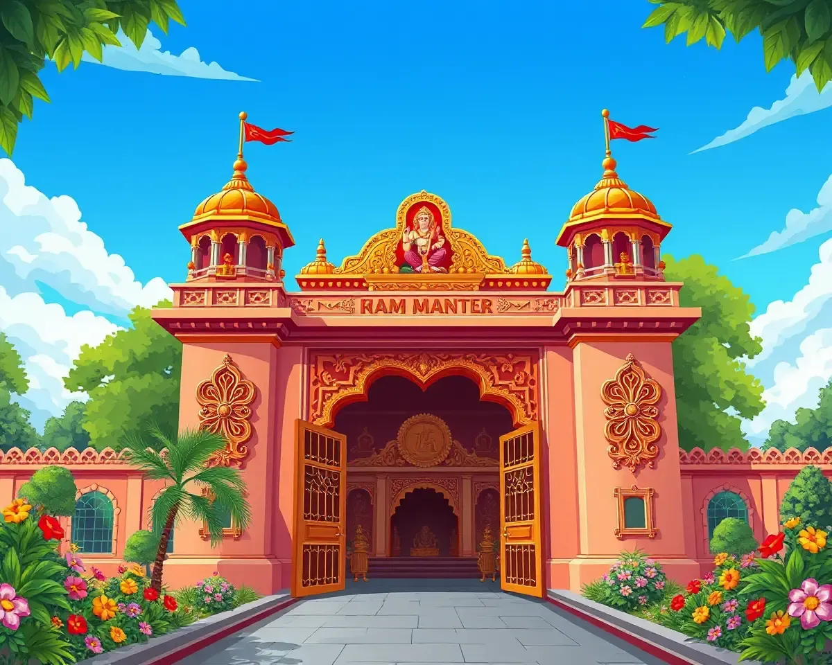 Ayodhya Mandir PNG: Vibrant Entrance of Ram Mandir Temple