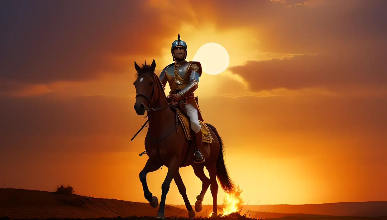 Bajirao I Riding into Battle with Sunset Background