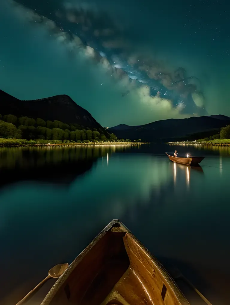 Bava Lake Night Stars Twinkling Rowboat Drifting Water