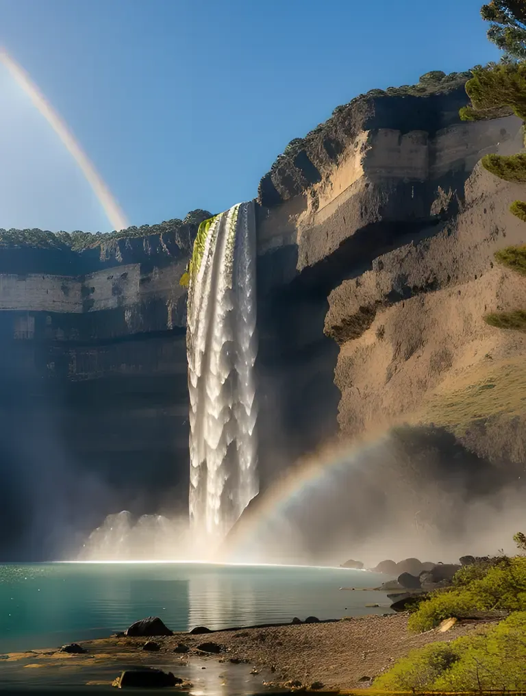 Bava Waterfall Rocky Face Rainbow Cascading Water