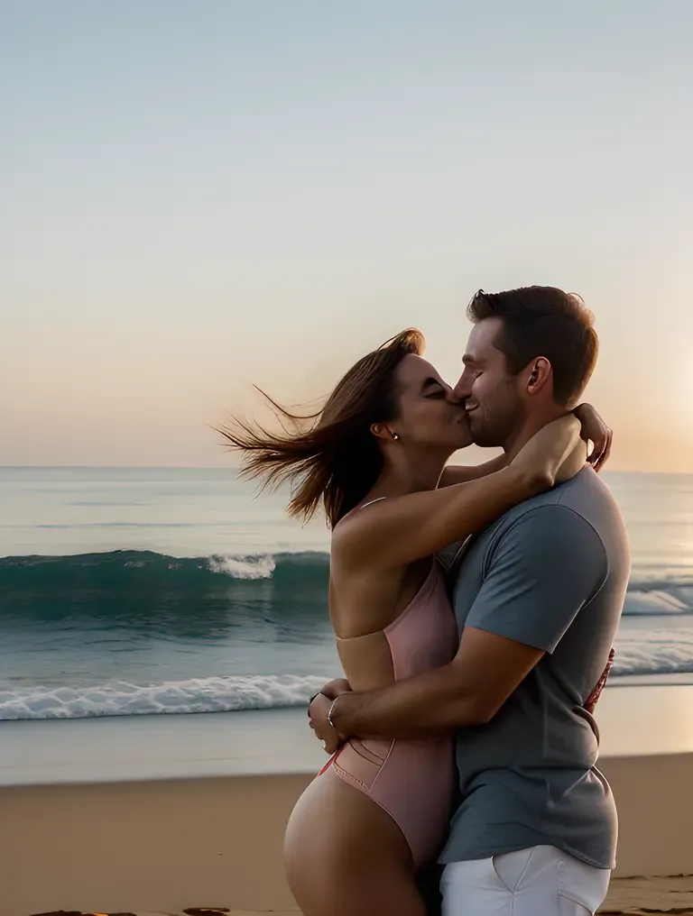 Beach Sunset Hug for Loving Couple