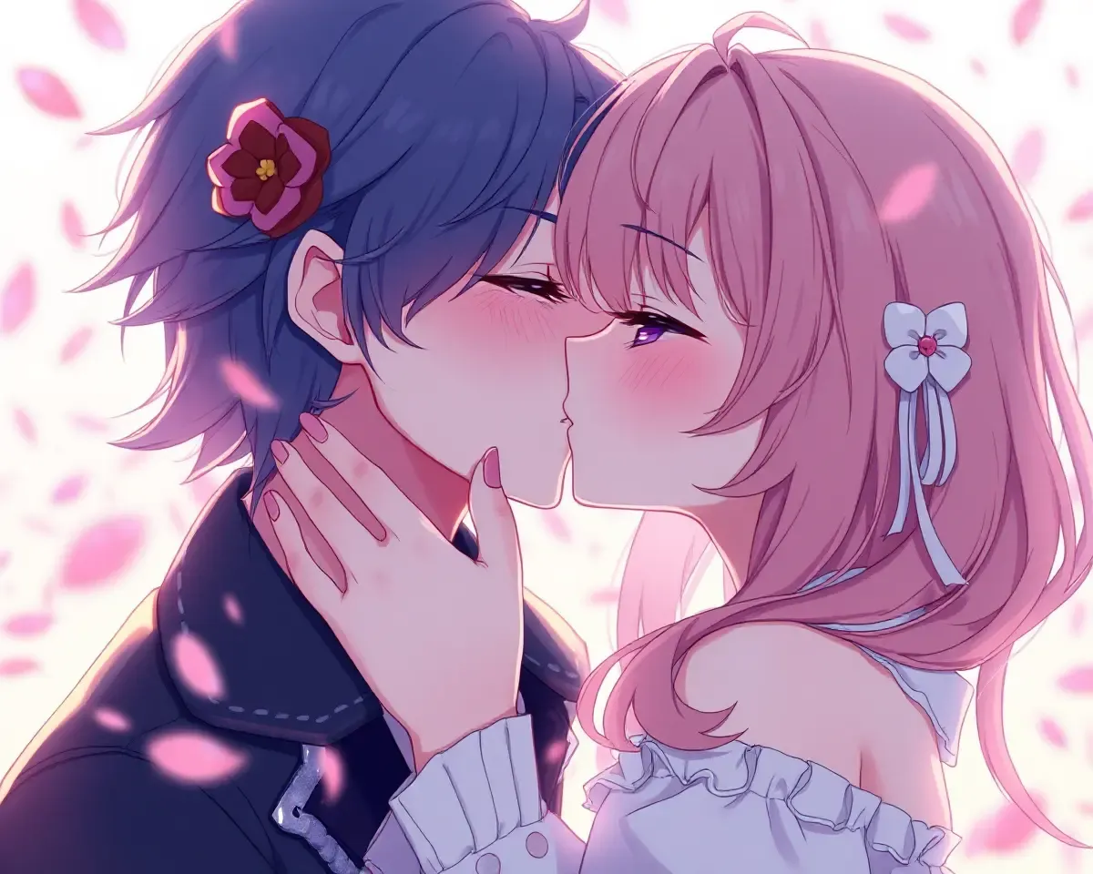 Beautiful Anime Kiss with Intricate Details and Textures