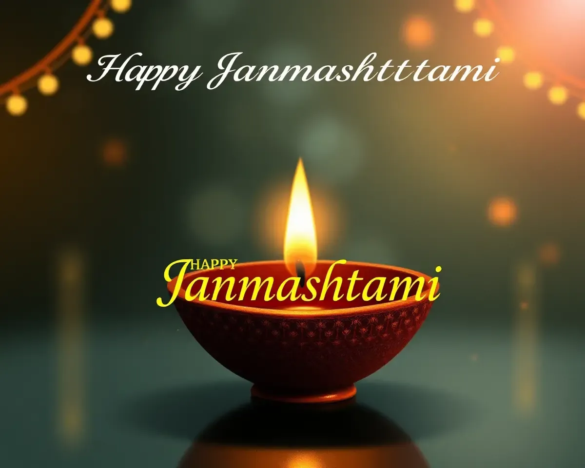 Beautiful Cursive Font Happy Janmashtami Diya Message