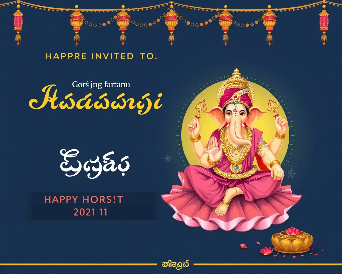 Beautiful Illustration Invitation for Ganesh Annadanam in Telugu