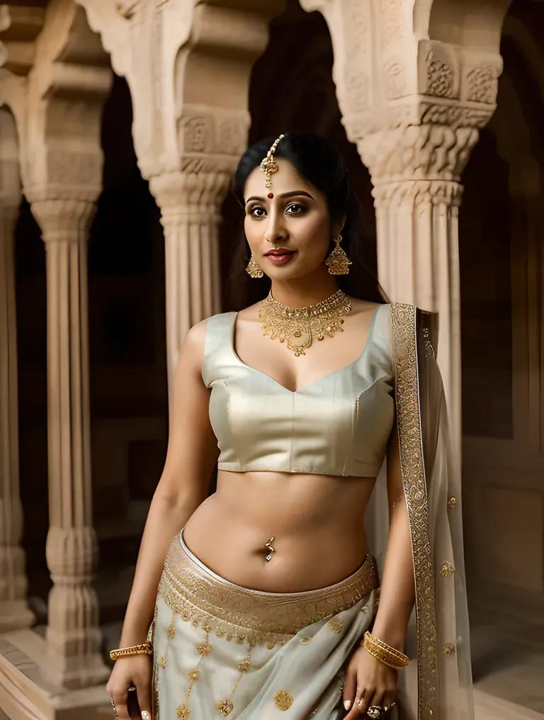 Beautiful Indian Bhabhi in Stunning Silver and Gold Lehenga