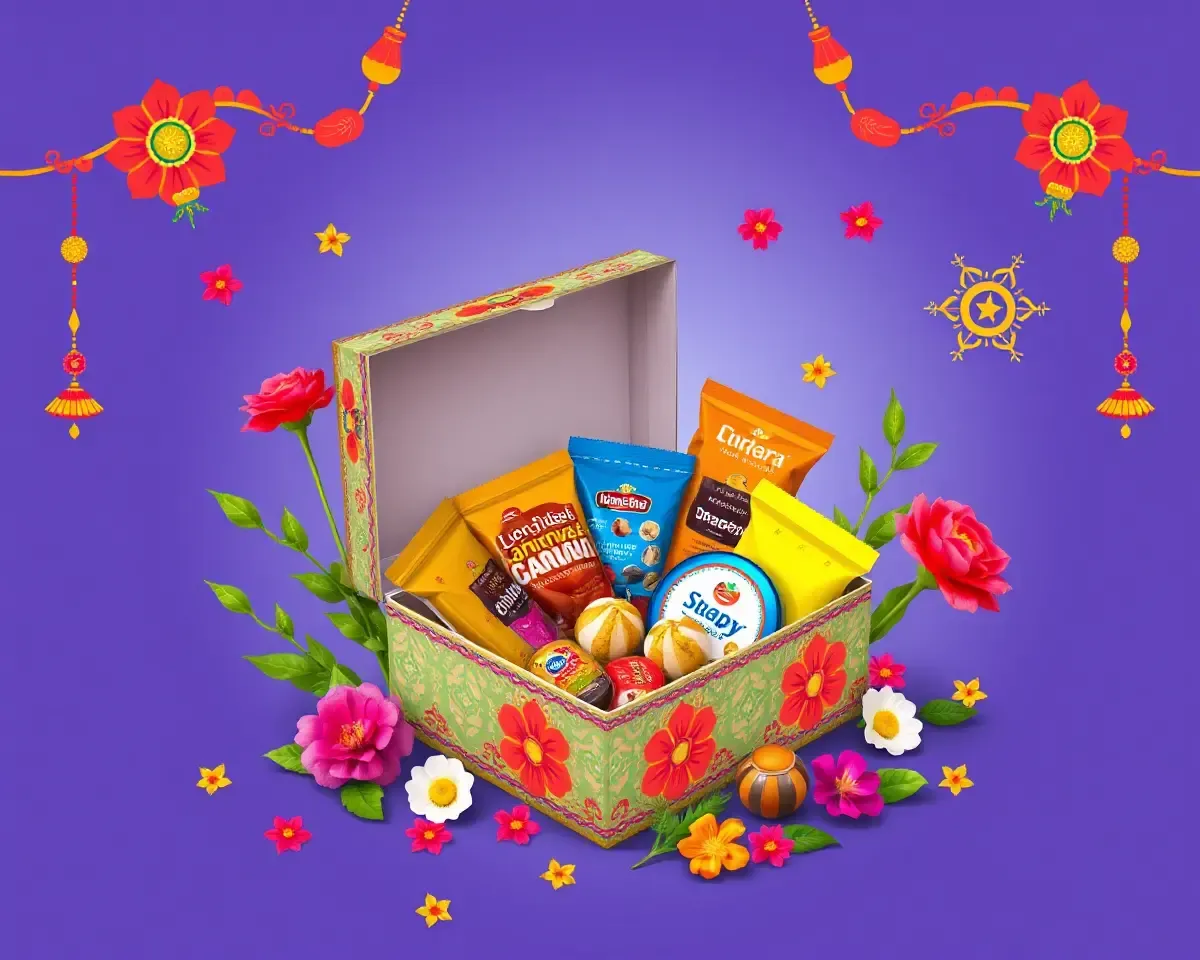 Beautiful Janmashtami Gift Box Clipart PNG with Traditional Sweets