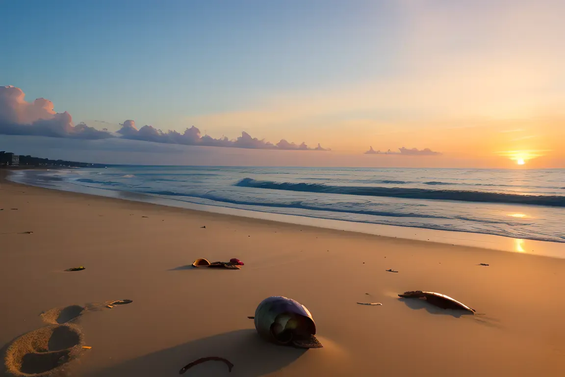 Beautiful Sunset on the Beach with Alphabet Scattered Sand