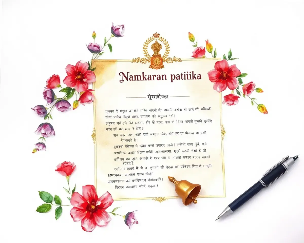 Beautiful Watercolor Namkaran Patrika with Delicate Flowers and Leaves