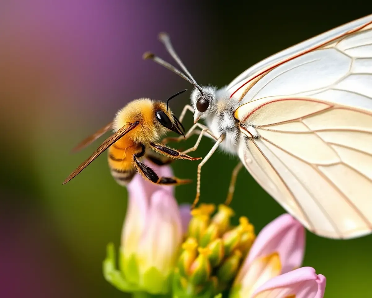 Bee and Butterfly Share Sweet Floral Feast
