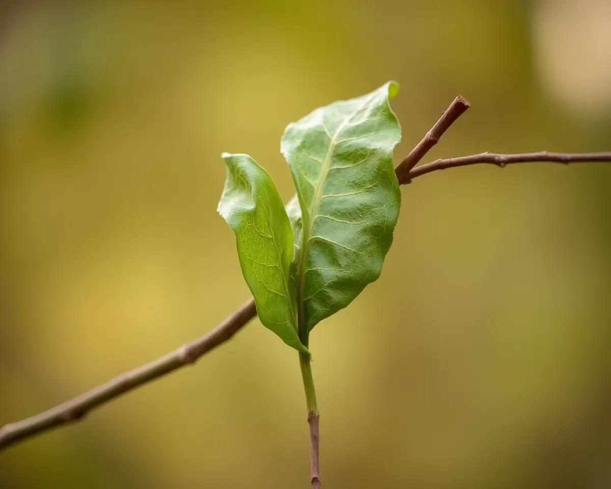 Bel Patra Leaf Wrapped Around Slender Branch with Soft Focus