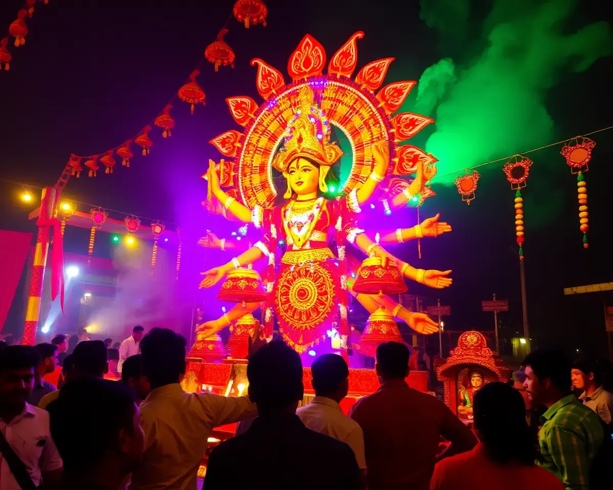 Bengali Festival with Swirl of Colorful Lights