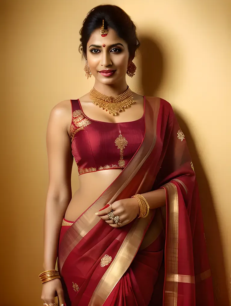 Best Indian Bhabhi in Vibrant Red Saree Posing Elegantly