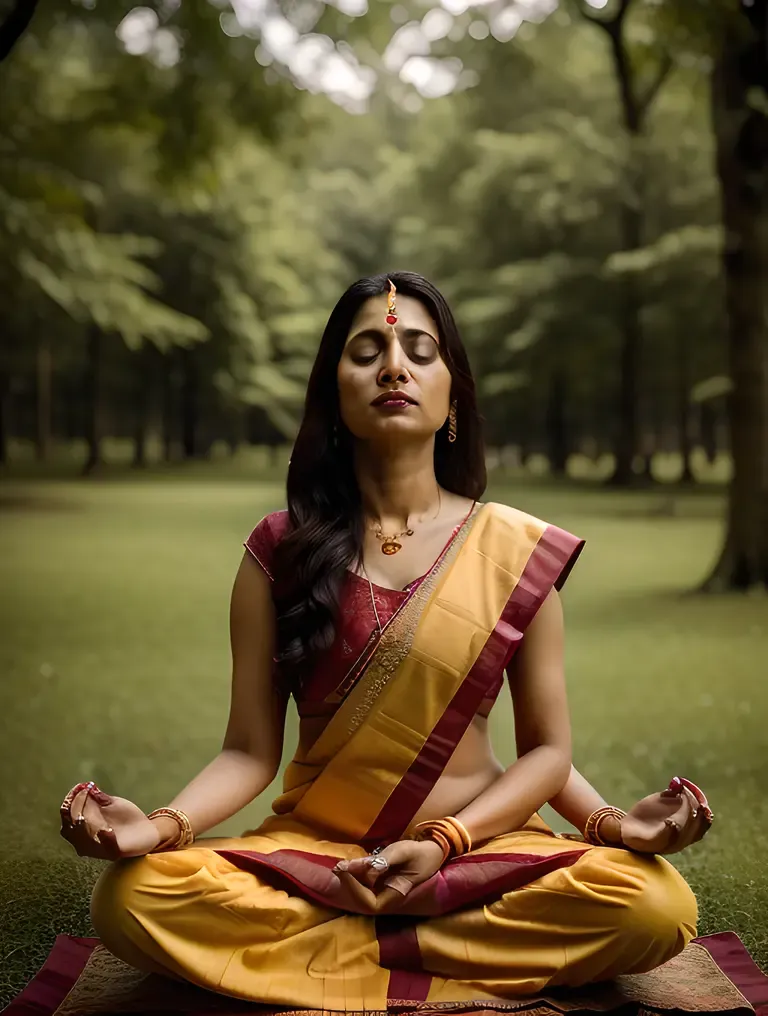 Bhabhi Meditating in Serene Forest Setting