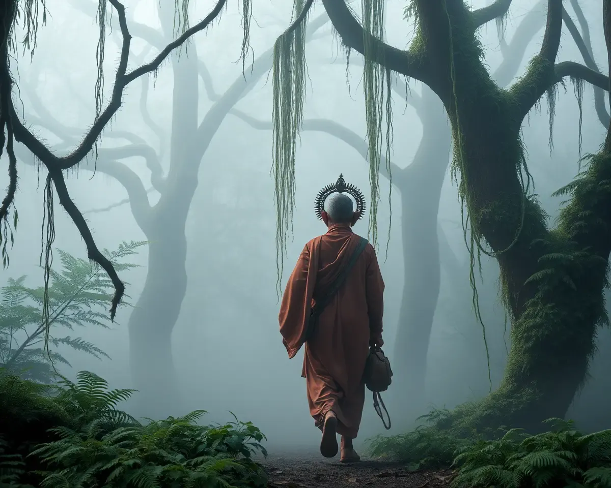 Bhala Takes Leisurely Stroll through Misty Forest