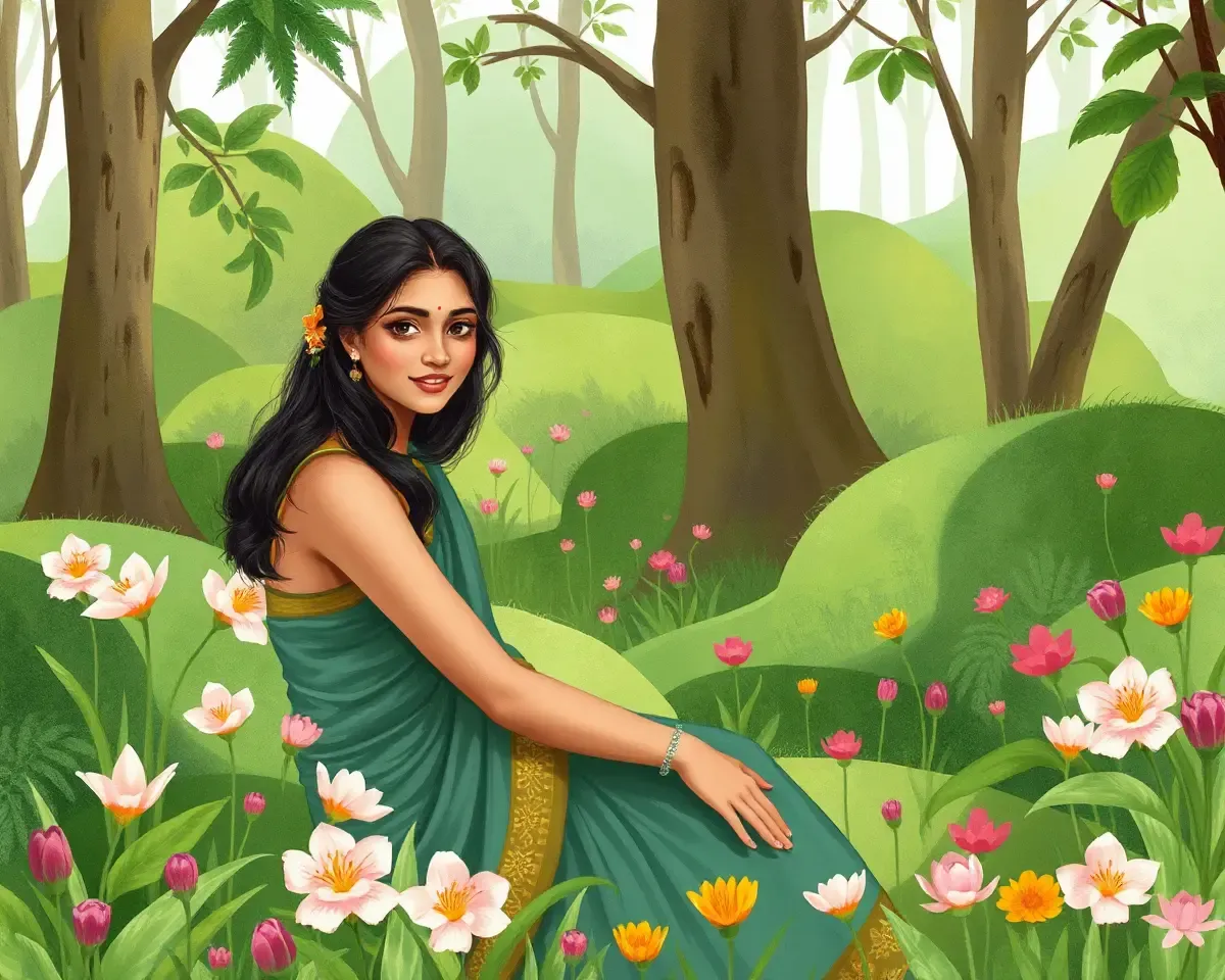 Bhavi Amadar in Serene Forest with Watercolor Inspiration