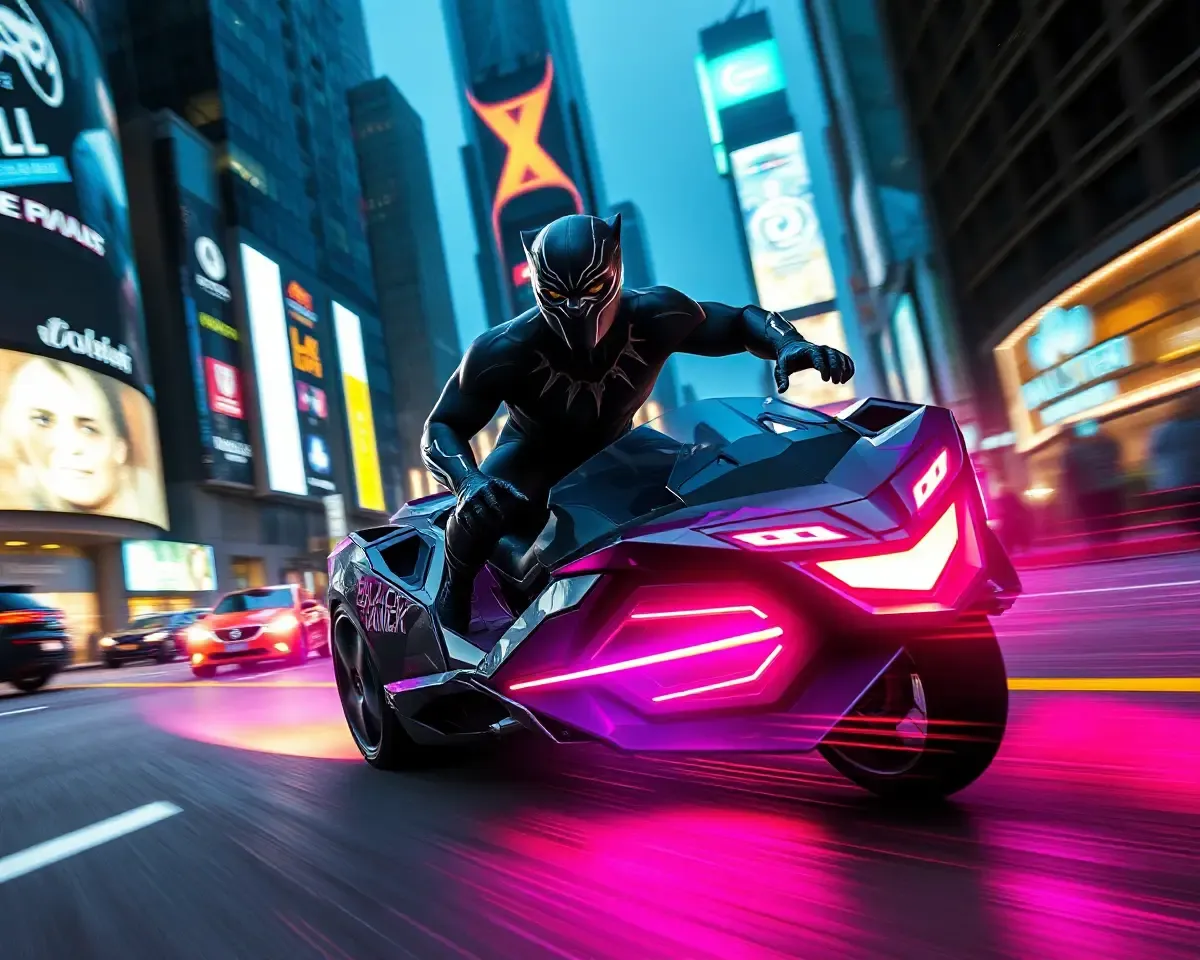 Black Panther Racing in Futuristic City