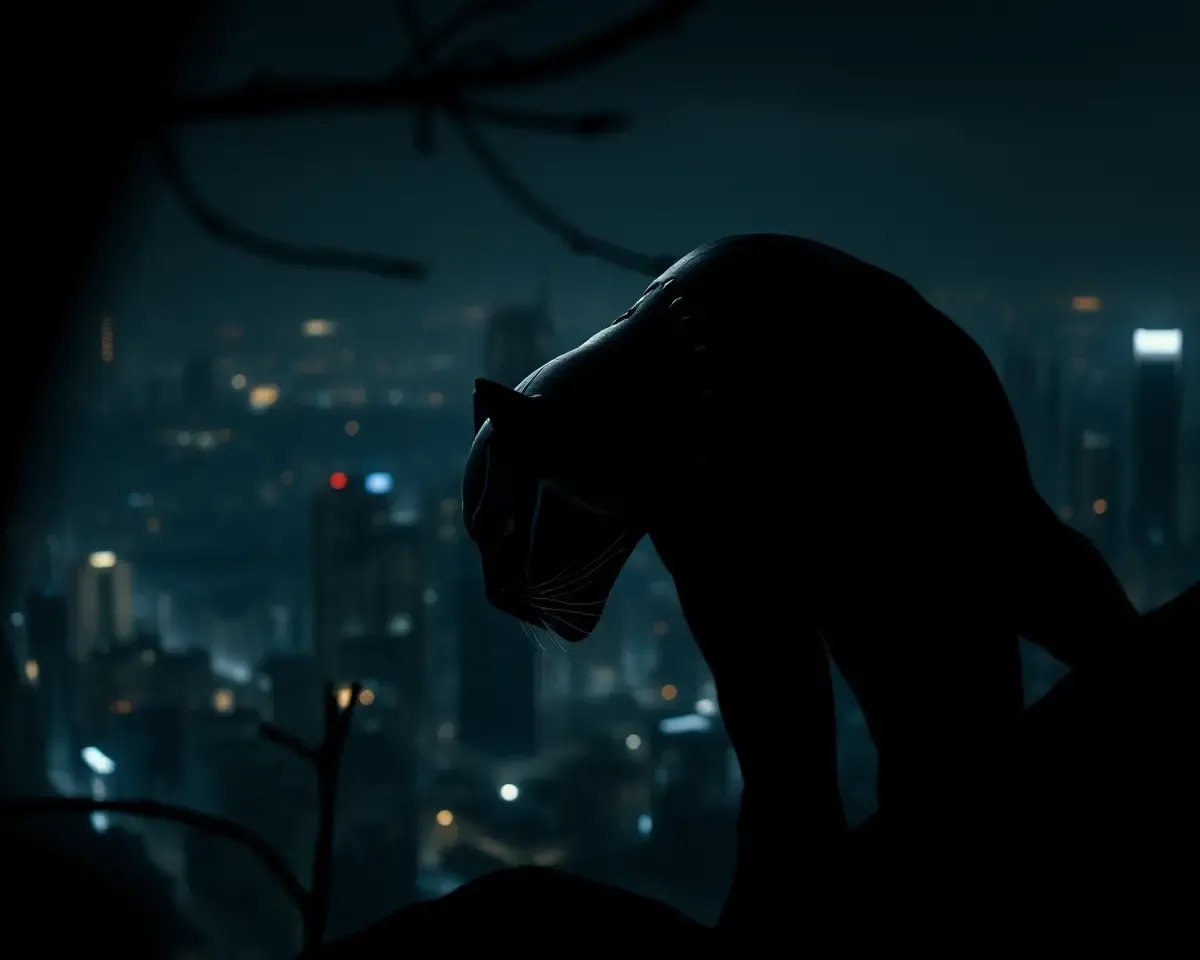 Black Panther Stalks Shadows in Dark Wakanda Night