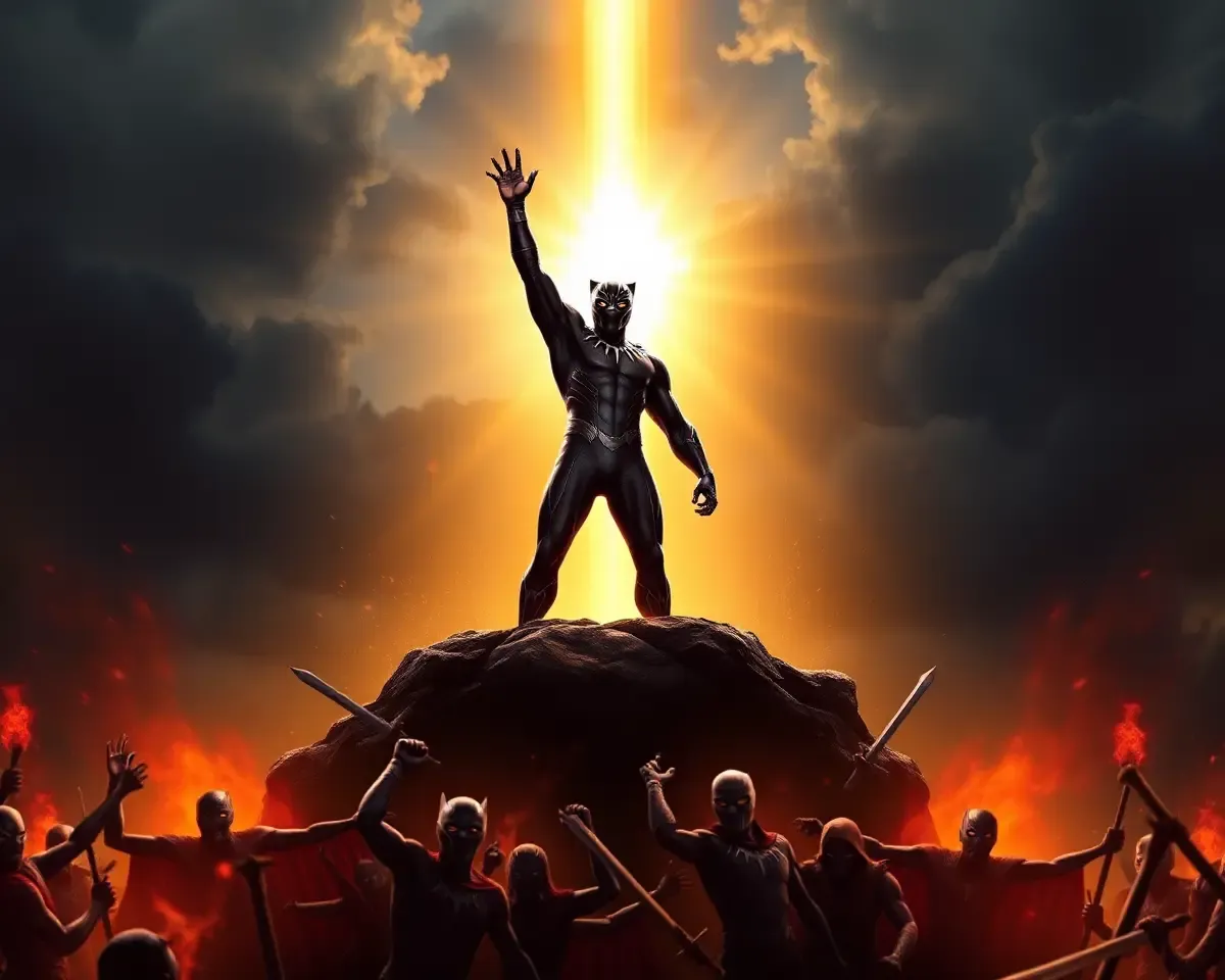 Black Panther Victorious with Golden Light: 4K Mobile Wallpaper