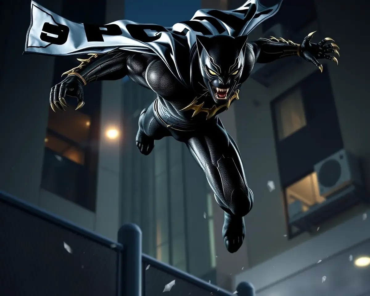 Black Panther in Action in Urban Landscape