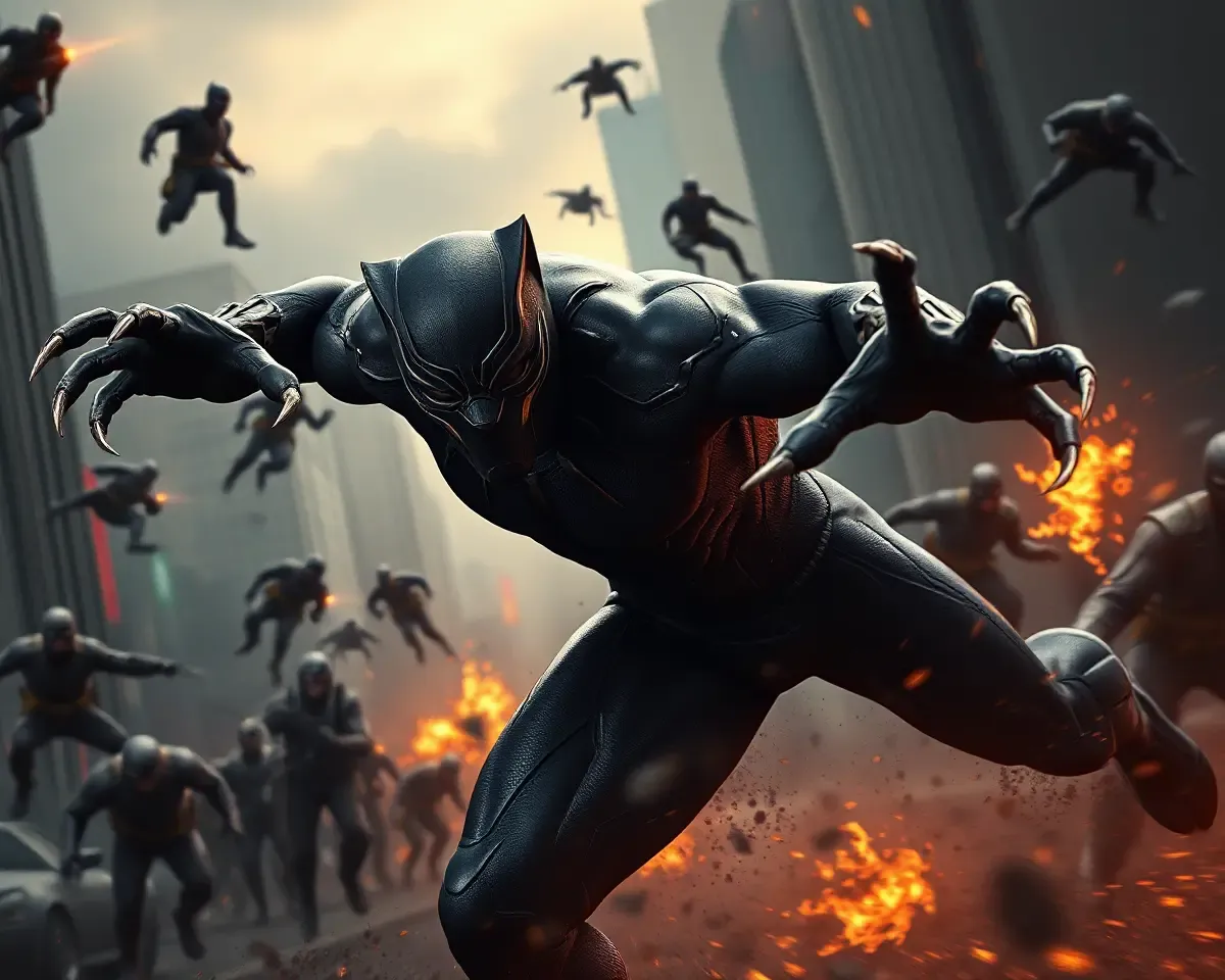 Black Panther in Battle Mode: 4K Mobile Wallpaper