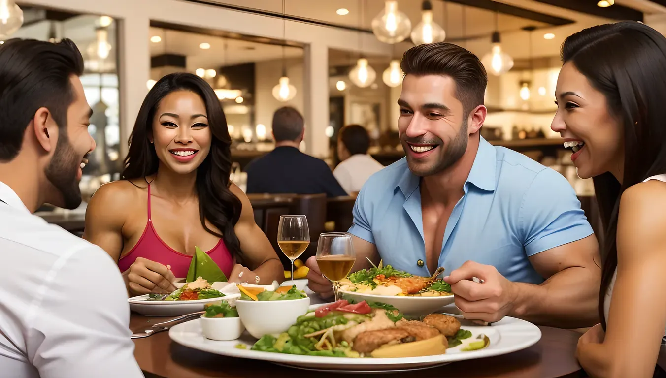 Bodybuilder Dines with Family and Friends Photo